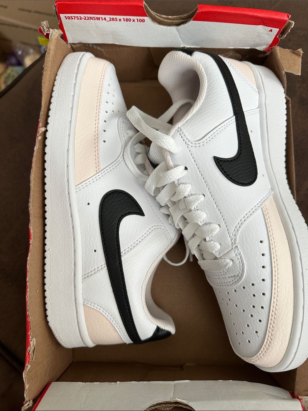 Nike Women's court vision Low-Top Sneakers in White, Black and Pale Pink